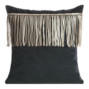 Poszewka dekoracyjna 45x45 Jasper welwetowa Czarna pasmanteria z szampańskich cekinów-1