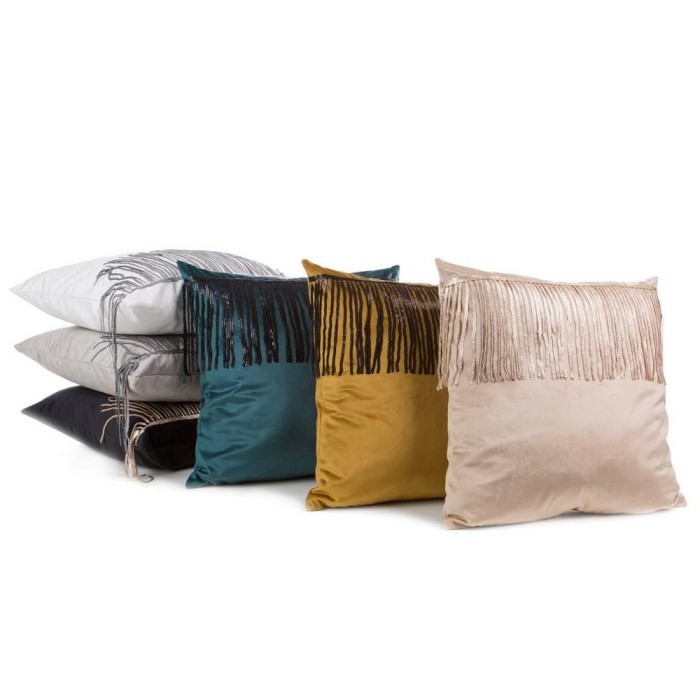 Poszewka dekoracyjna 45x45 Jasper welwetowa Turkusowa Ciemna pasmanteria z czarnych cekinów-2