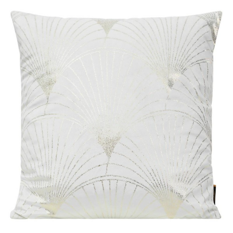 Poszewka dekoracyjna 45x45 Blink 21 Złoty nadruk Liście welwetowa Biała-1