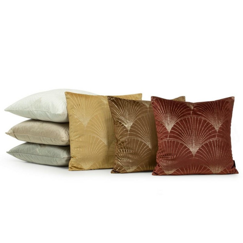 Poszewka dekoracyjna 45x45 Blink 21 Złoty nadruk Liście welwetowa Biała-2