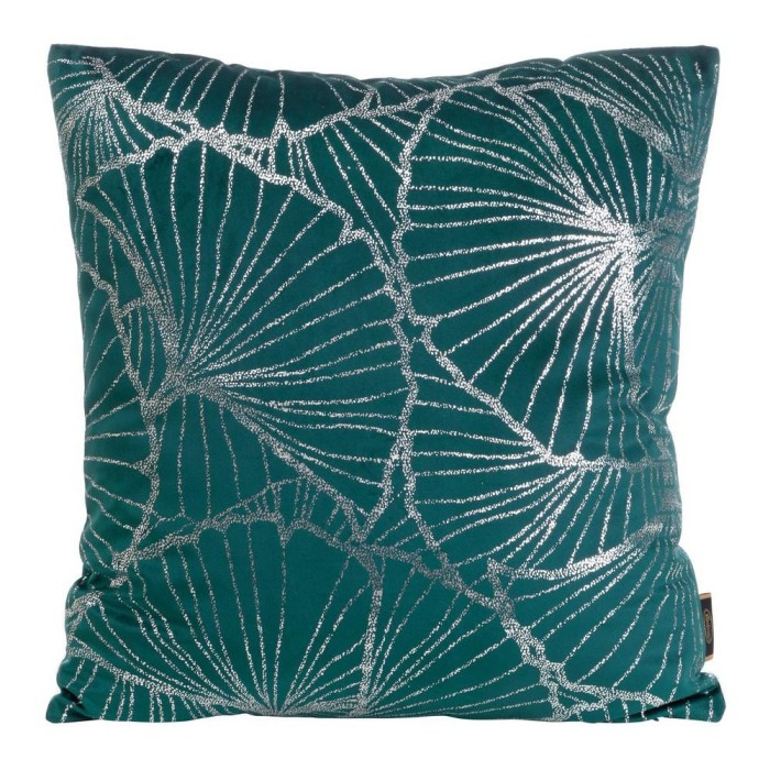 Poszewka dekoracyjna 45x45 Blink 39 Liście Miłorzębu Turkusowa Ciemna Srebrna welwetowa-1