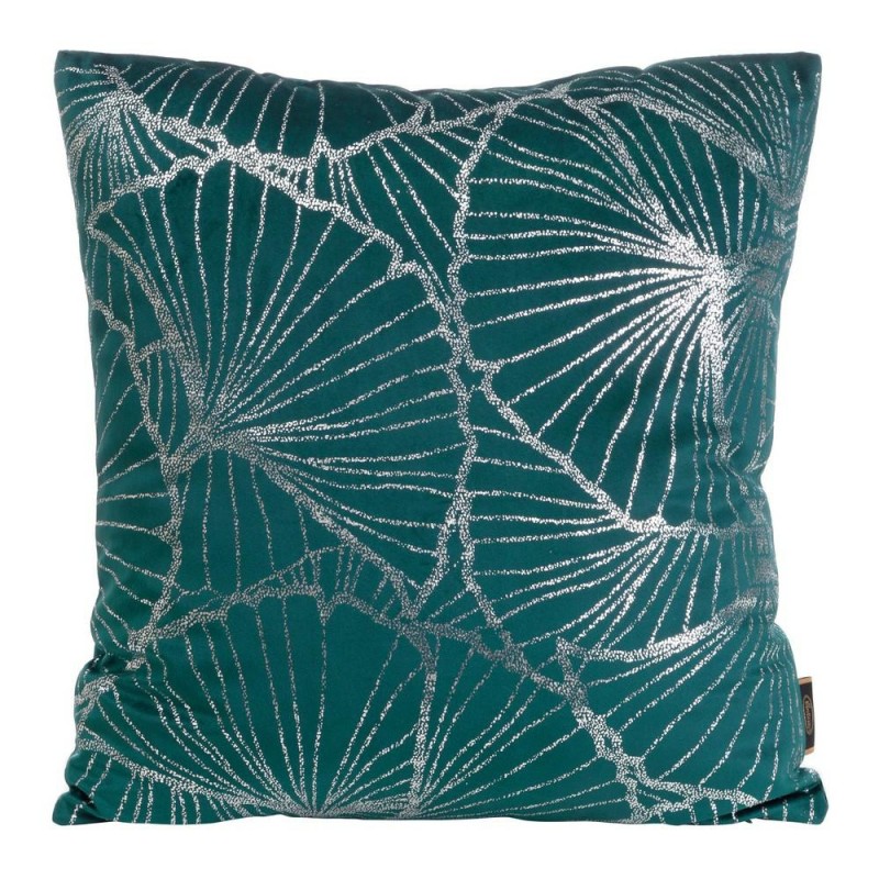 Poszewka dekoracyjna 45x45 Blink 39 Liście Miłorzębu Turkusowa Ciemna Srebrna welwetowa-1