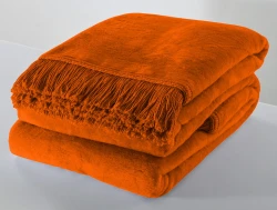 Koc Moca Design Pomarańczowy 150x200 cm – Bawełniano-Akrylowy