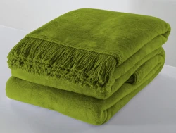 Koc Moca Design Oliwkowy 150x200 cm – Bawełniano-Akrylowy