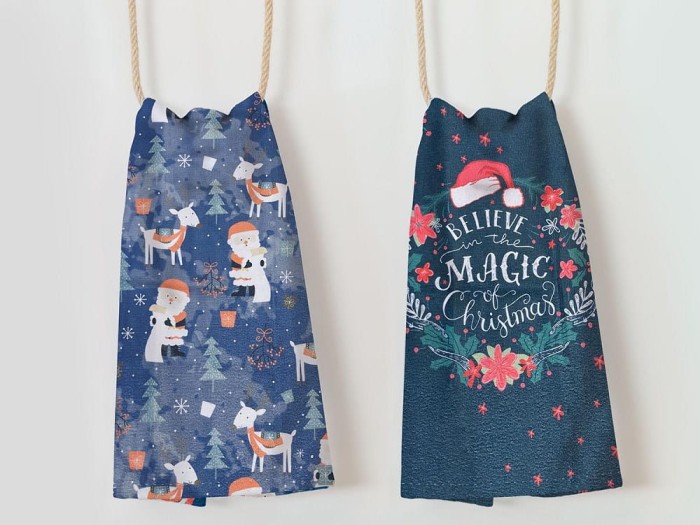 29611Komplet ścierek kuchennych 2 cz. 38x60 Mikołaje granatowa choinki renifery Christmas 1-1
