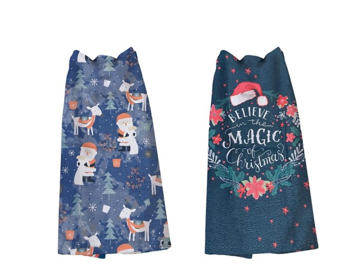 29611Komplet ścierek kuchennych 2 cz. 38x60 Mikołaje granatowa choinki renifery Christmas 1-2