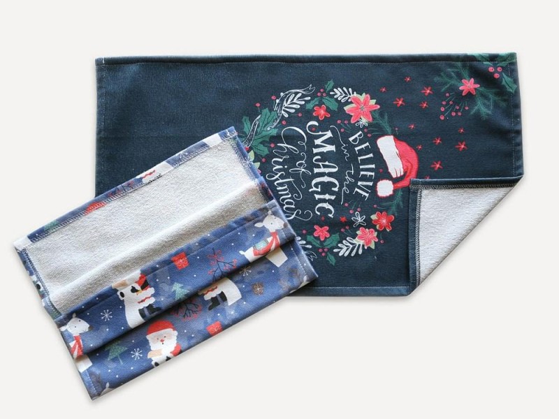 29611Komplet ścierek kuchennych 2 cz. 38x60 Mikołaje granatowa choinki renifery Christmas 1-3