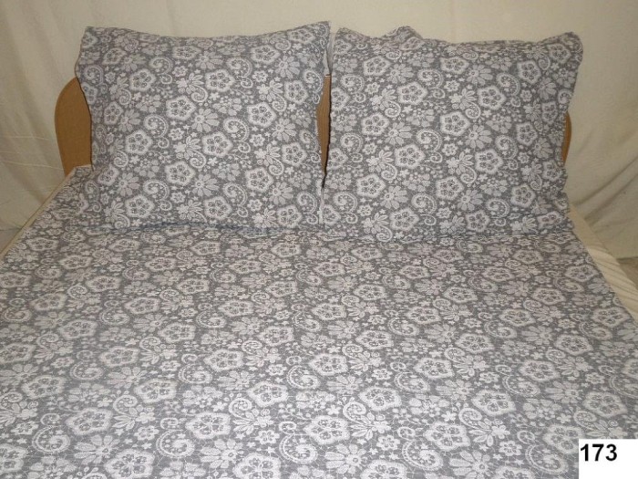 Pościel z kory 180x200 kwiatki szara biała gruba 100% bawełna na guziki-1