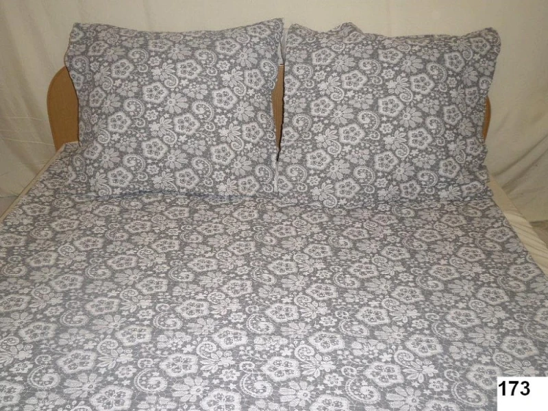 Pościel z kory 180x200 kwiatki szara biała gruba 100% bawełna na guziki-1