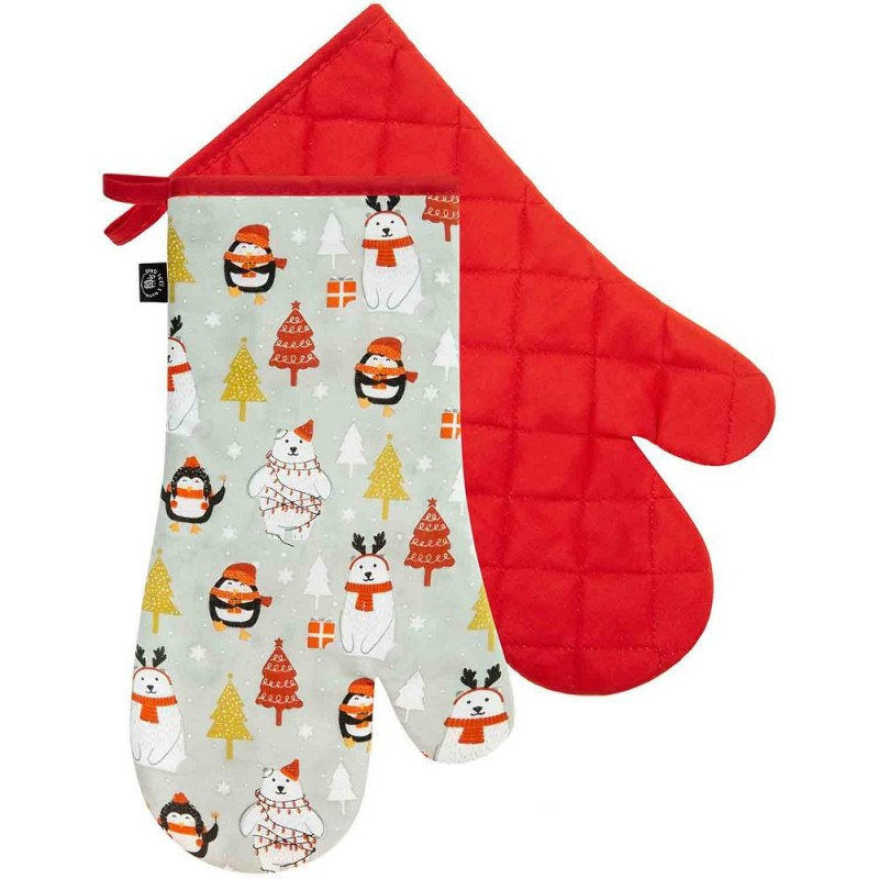Komplet rękawic kuchennych czerwone bałwanek miś izolujące-1