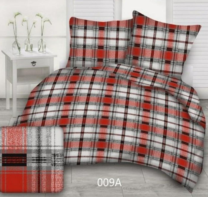 Pościel z kory 180x200 czerwona krzyś kratka 100% bawełna na guziki-1