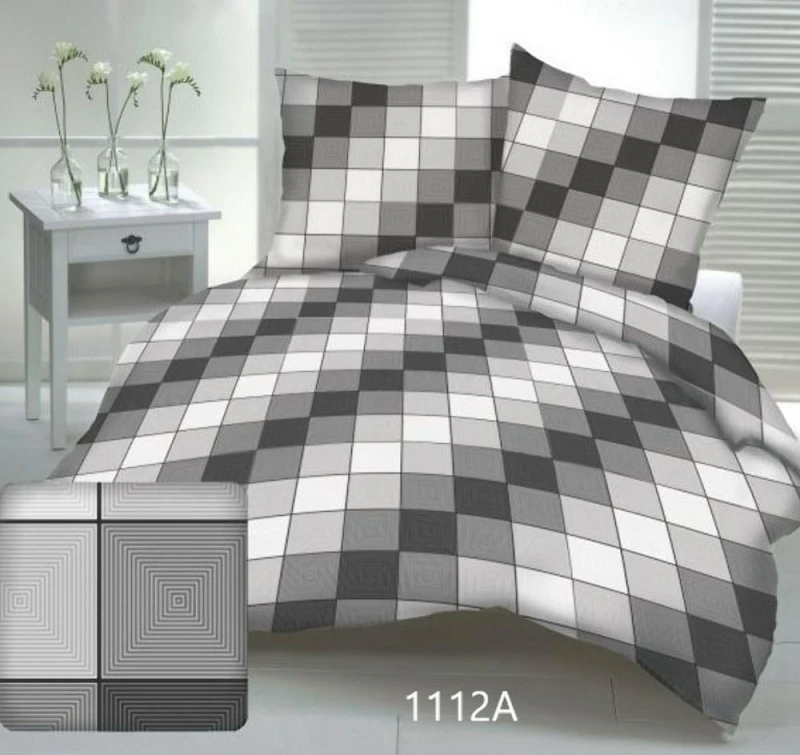 Pościel z kory 180x200 kratka kostka geometria grafitowa szara na guziki-1
