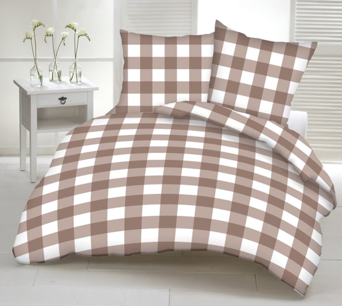 Pościel z kory 180x200 kratka biała beżowa gruba bawełniana na guziki-1