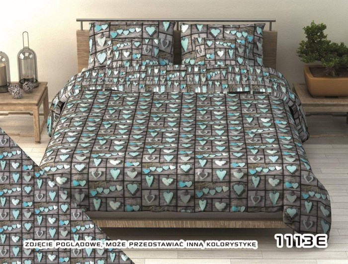 Pościel z kory 160x200 szara grafitowa niebieskie serca-1