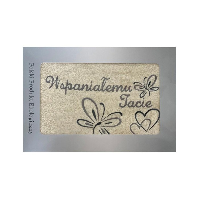 30317Prezent dla Taty ręcznik 70x140 Wspaniałemu Tacie kremowy serduszka w pudełku na Dzień Taty motylki-1