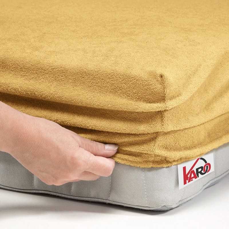 Prześcieradło frotte z gumką 120x200 musztardowe piaskowe F42-120 grube 200g/m2