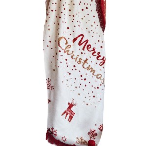 30604Koc bawełniany akrylowy 150x200 Świąteczny Merry Christmas czerwony kremowy 22154A Darymex-2