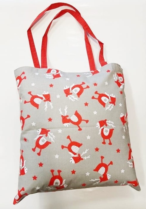 Torba bawełniana na zakupy 37x38 czerwona szara świąteczna renifery gwiazdki-1