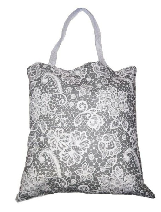 Torba bawełniana na zakupy 37x38 biała szara serwetka kwiatki-1
