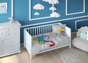 Pościel bawełniana 90x120 szara niebieska koparki Mayamoo-3