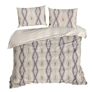 Pościel satynowa 160x200 kremowa wrzosowa geometria Nika-2