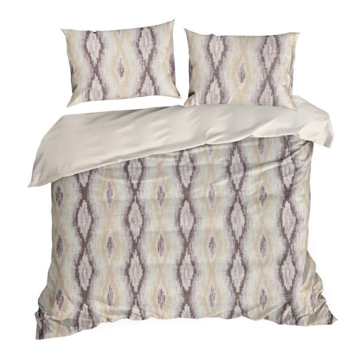 Pościel satynowa 160x200 kremowa wrzosowa geometria Nika-2