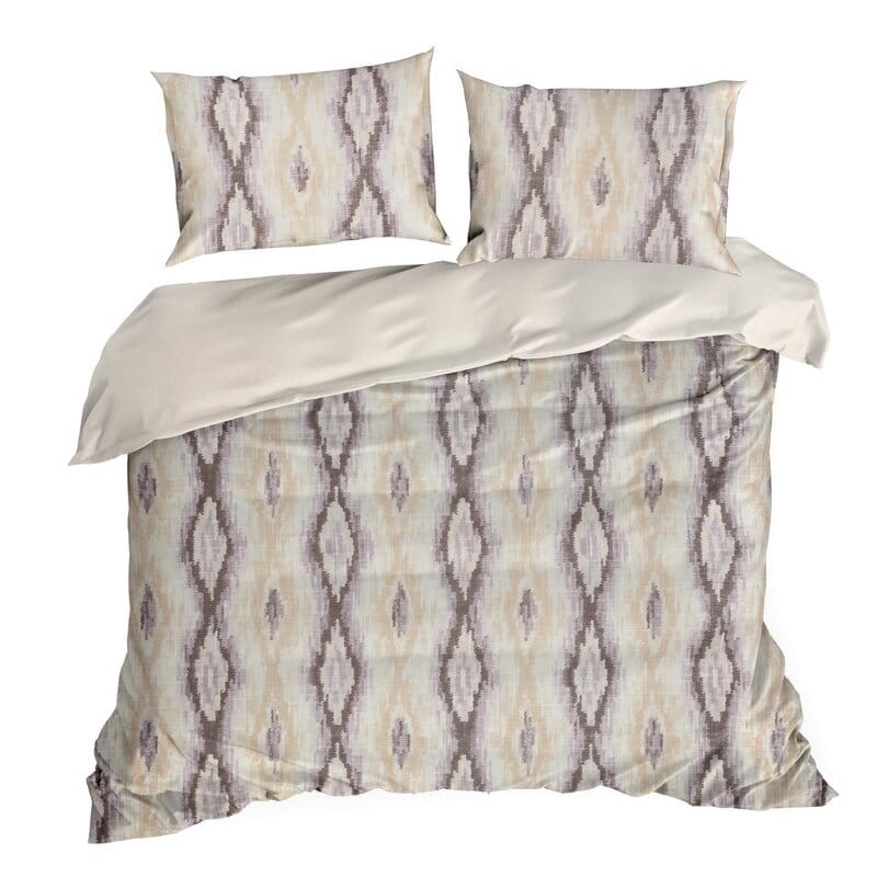 Pościel satynowa 160x200 kremowa wrzosowa geometria Nika-2