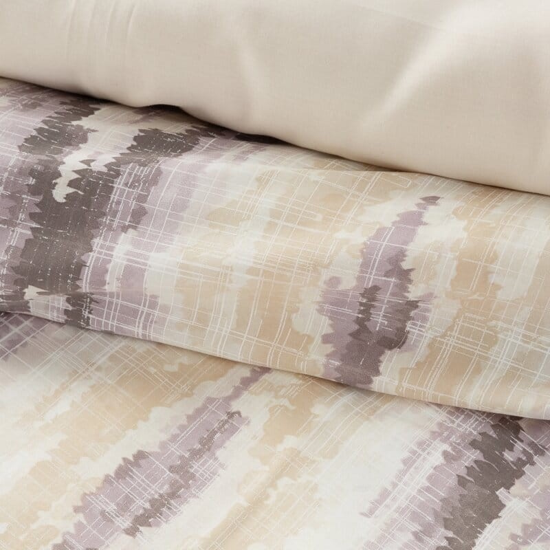 Pościel satynowa 160x200 kremowa wrzosowa geometria Nika-4