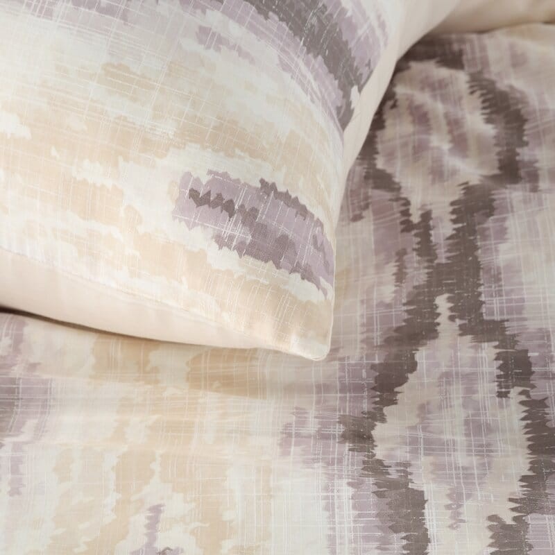 Pościel satynowa 160x200 kremowa wrzosowa geometria Nika-5