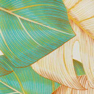 Pościel satynowa 160x200 liście beżowa zielona Nelly-3