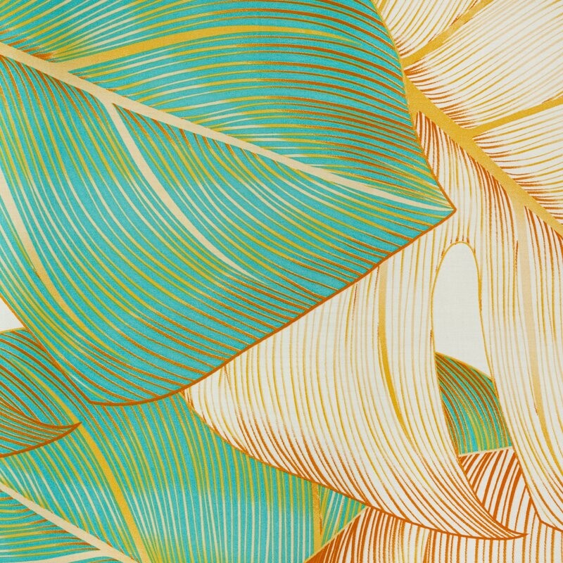 Pościel satynowa 160x200 liście beżowa zielona Nelly-3