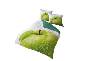 30873Pościel z mikrofibry 3D 160x200 biała zielona jabłko 4172 A mikro 07-4
