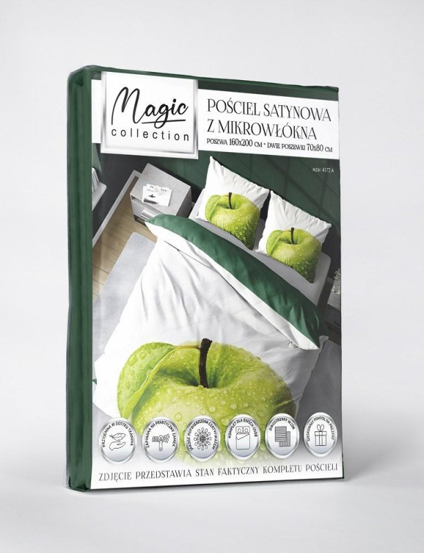30873Pościel z mikrofibry 3D 160x200 biała zielona jabłko 4172 A mikro 07-5
