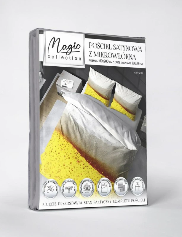 30887Pościel z mikrofibry 3D 160x200 żółta biała piwo z pianką 4219 A mikro 07-5