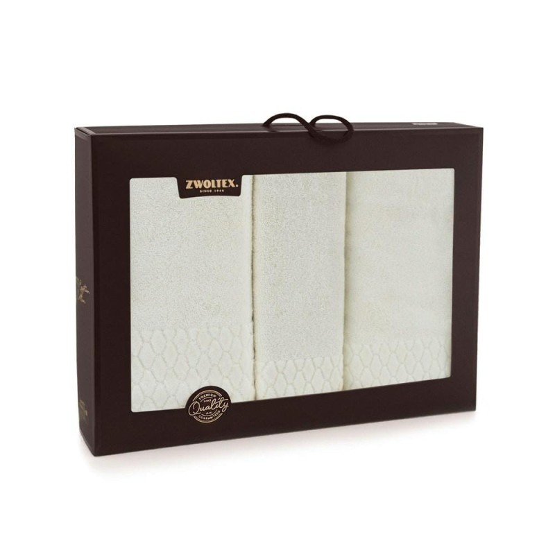 31059Komplet ręczników w pudełku 3 szt Carlo AB Kremowy-5723 ręczniki 30x50 50x100 70x140-1