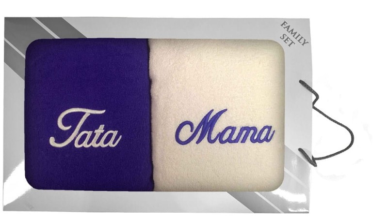 Komplet ręczników w pudełku 2 szt. 70x140 Kremowy Fioletowy Mama Tata