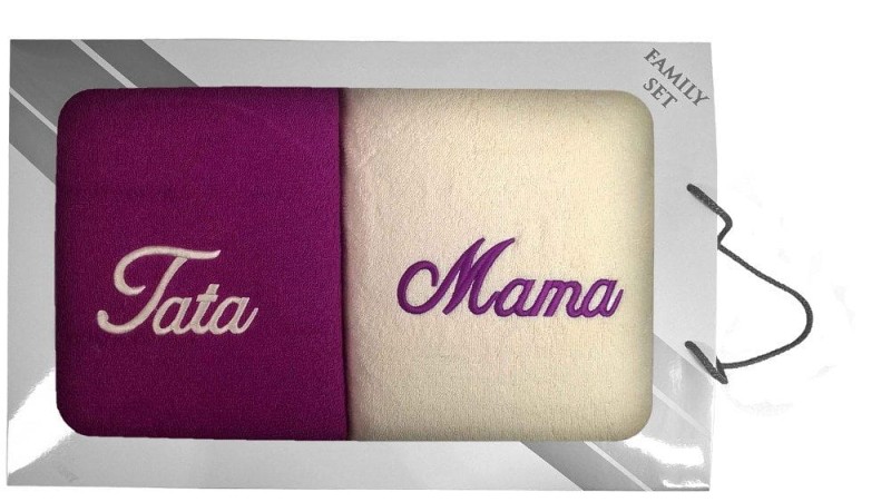 Komplet ręczników w pudełku 2 szt. 70x140 Kremowy Liliowy Mama Tata
