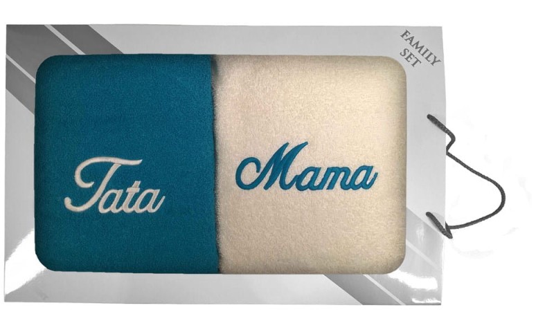 Komplet ręczników w pudełku 2 szt 50x100 Kremowy Turkusowy Mama Tata-1