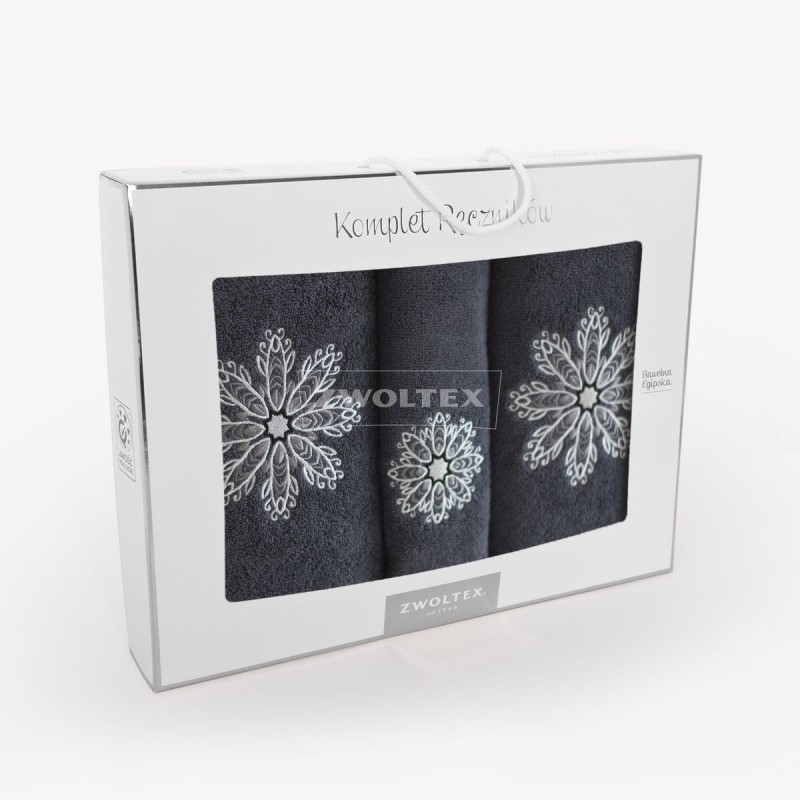 Komplet ręczników w pudełku 3 szt Grafitowy Biały Rozeta-1