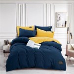 Komplet pościeli z bawełny satynowej 200x220 D123 Granatowo Musztardowa