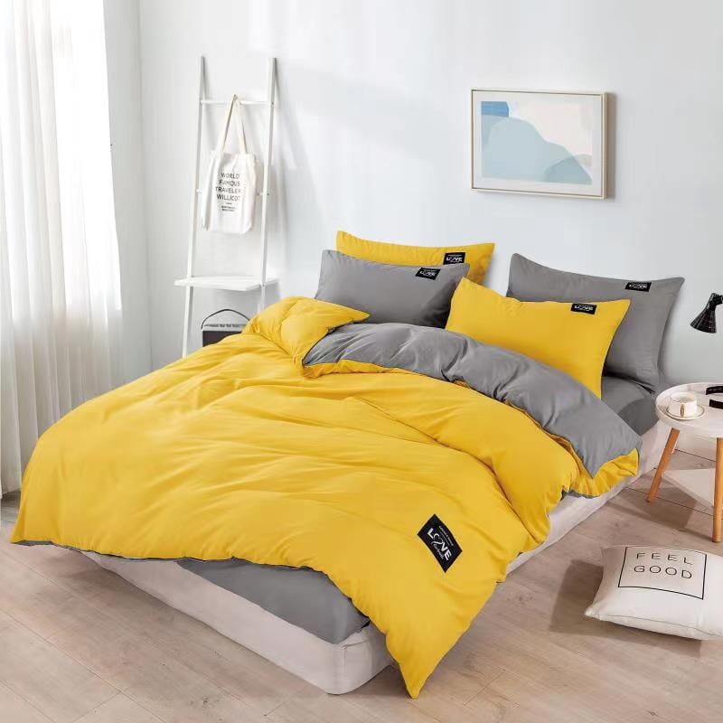 Pościel Satynowa 200x220 D265 musztardowo grafitowa