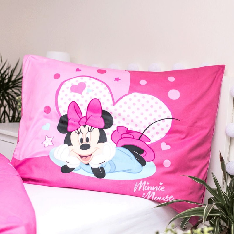 Pościel dziecięca 140x200 Myszka Mini Mouse różowa amarantowa w groszki poszewka 70x90-3