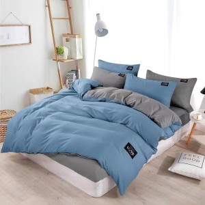 Pościel satyna dwubarwna 200x220 niebieska szara