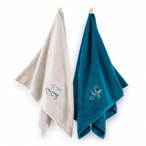 Komplet ręczników w pudełku 2 szt Mąż Żona beżowy turkusowy 70x130 8462 Zwoltex-2