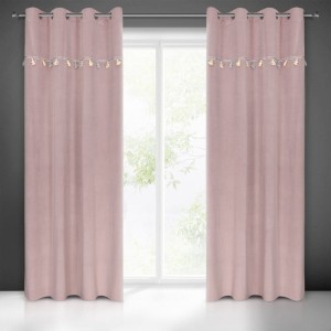 Zasłona 140x250 Kids pudrowa z kolorową aplikacją dla dzieci gotowa na przelotkach Eurofirany-1