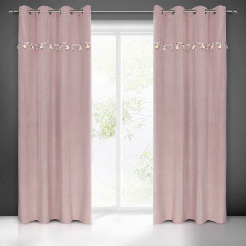 Zasłona 140x250 Kids pudrowa z kolorową aplikacją dla dzieci gotowa na przelotkach Eurofirany-1