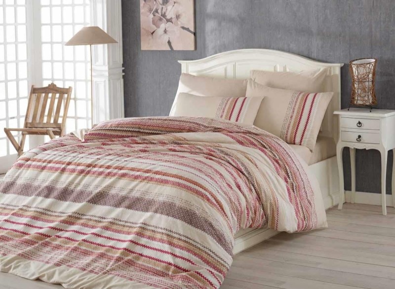 Pościel Bawełniana 200x220 Milena Beige Hobby w pasy