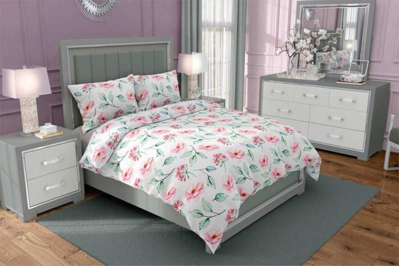 Pościel bawełniana 220x200 Eufloria 012 kwiaty dwustronna-1