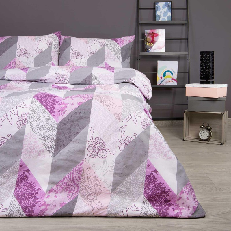 31674Pościel bawełniana 160x200 fioletowa wrzosowa geometria 71468/1 Cottonlove 6-1