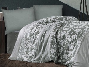 32250Pościel satynowa 160x200 Alura 2 kwiaty szara biała Exclusive-1